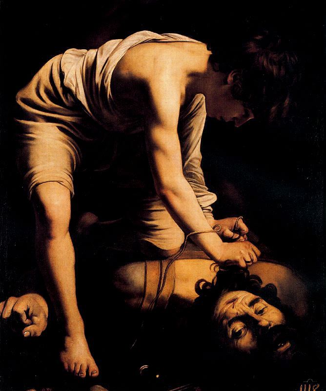 カラヴァッジオ　「ダヴィデとゴリアテ」　1597-98　　116 x 91 cm　　プラド美術館